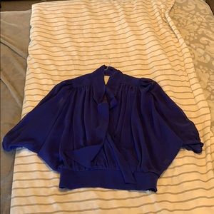 Sheer Colbolt blue blouse with tie.